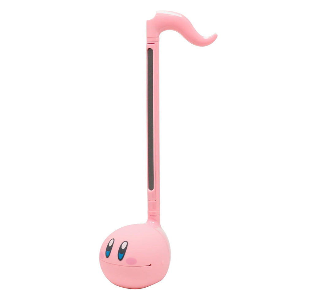 A long slender pink musical instrument that is in the shape of an eight note with a face styled like Kirby. The eyes are long ovals that are white, black, and blue. There are pink ovals at the cheeks above the mouth. 