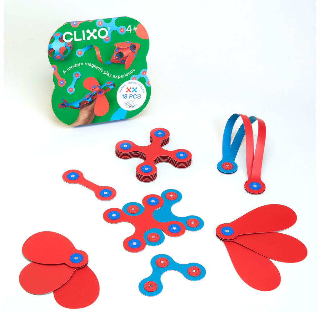 Clixo magnetic play set with packaging on a white background