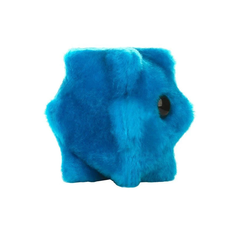 Side view of the common cold plush toy. 