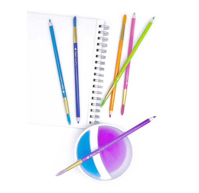 Close-up of Snifty Pastel Colorbrush double-ended tools designed to draw, sketch, and transform into watercolors with water