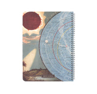 Notebook with celestial design on cover back with solar eclipse.