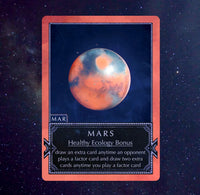 Card featuring an illustration of Mars with game text on a starry space background