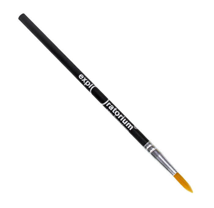 A black pencil with exploratorium branding and a paintbrush tip. 