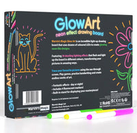 GlowArt neon effect drawing board packaging with colorful markers on a white background