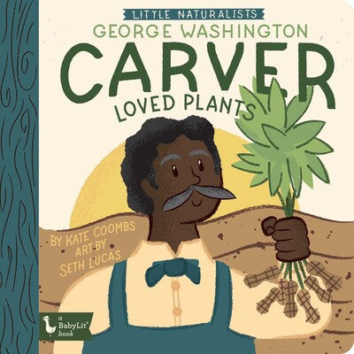 Book Cover. An illustration of George Washington Carver holding a bunch of peanut plants in his hand.
