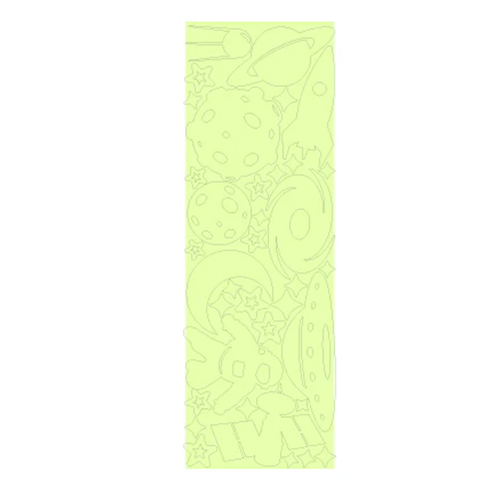 Sample sheet of glow-in-the-dark space themed wall stickers.