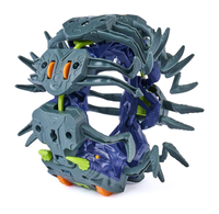 A toy centipede figure with a blue body, gray rib cage, and orange and green accents, shown on a plain white background.