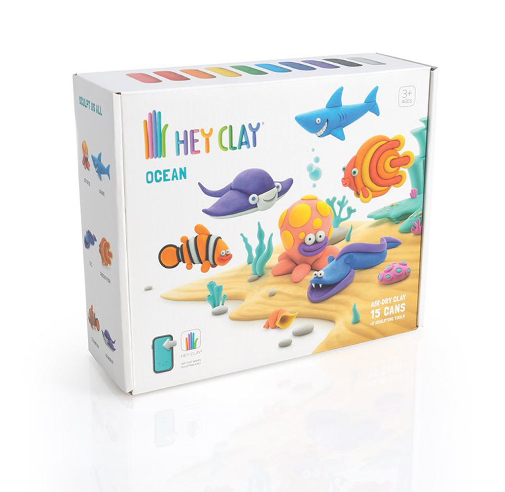 Hey Clay box showing an image of 6 ocean creatures you can make with the kit. 
