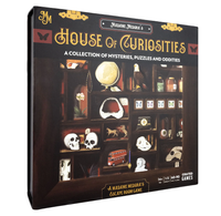 Madame Medora's House of Curiosities: A Collection of Mysteries, Puzzles and Oddities board game box, shown at a three-quarter angle on a white background.