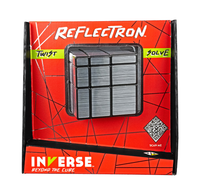 Red and black Reflectron Twist Solve puzzle packaging featuring a metallic cube, QR code, and INVERSE Beyond the Cube branding.