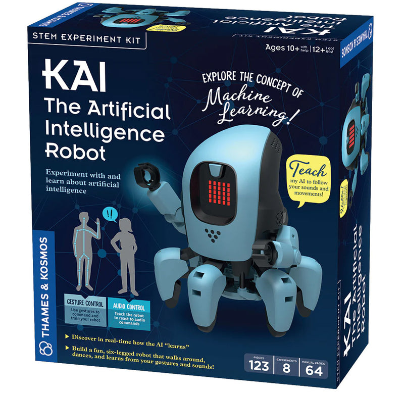 A blue product box showing the front with an image of the KAI robot and product information.