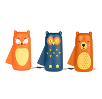 Three colorful animal squeeze flashlights for kids featuring fox, owl, and bear designs on a white background.
