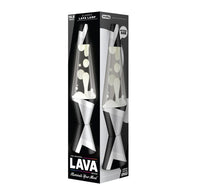 Lava lamp packaging with clear and black design on a white background