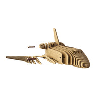 Cardboard model of a spaceship on a white background