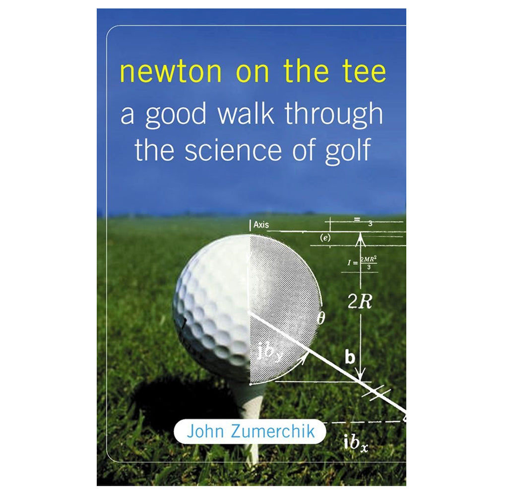 Book cover of 'Newton on the Tee' with a golf ball , mathematical formula and grass background