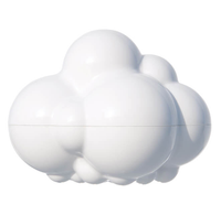 A glossy white, cloud-shaped object with rounded overlapping lobes and a fine horizontal seam, isolated on white; its smooth form feels calm and minimalist.