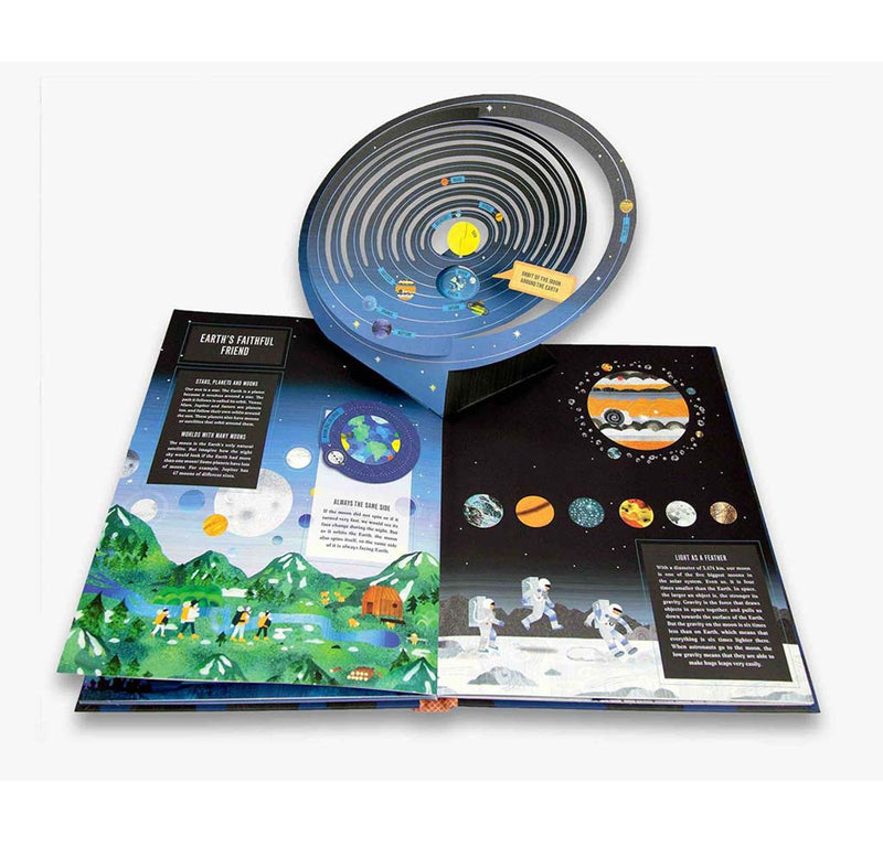 Educational book about the solar system with illustrations and diagram