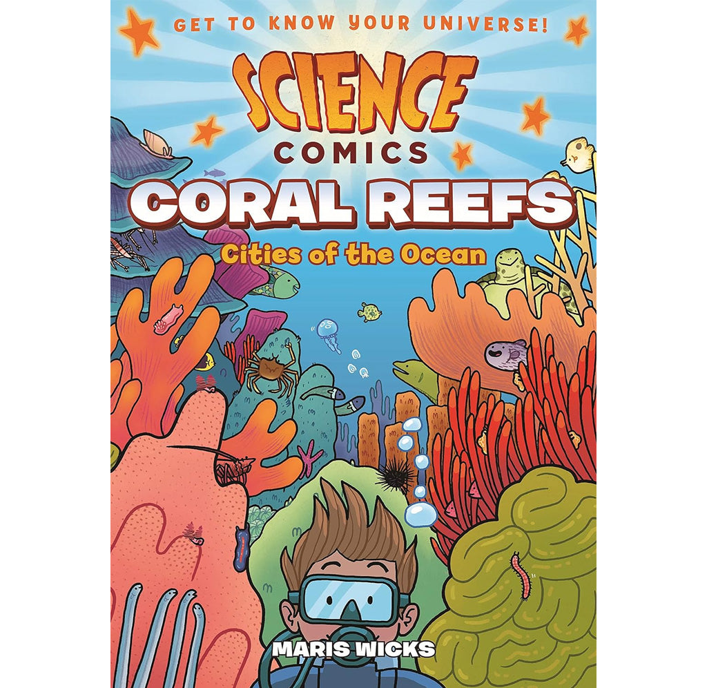 Front cover featuring a colorful illustration of a coral reef and a scuba diver. 