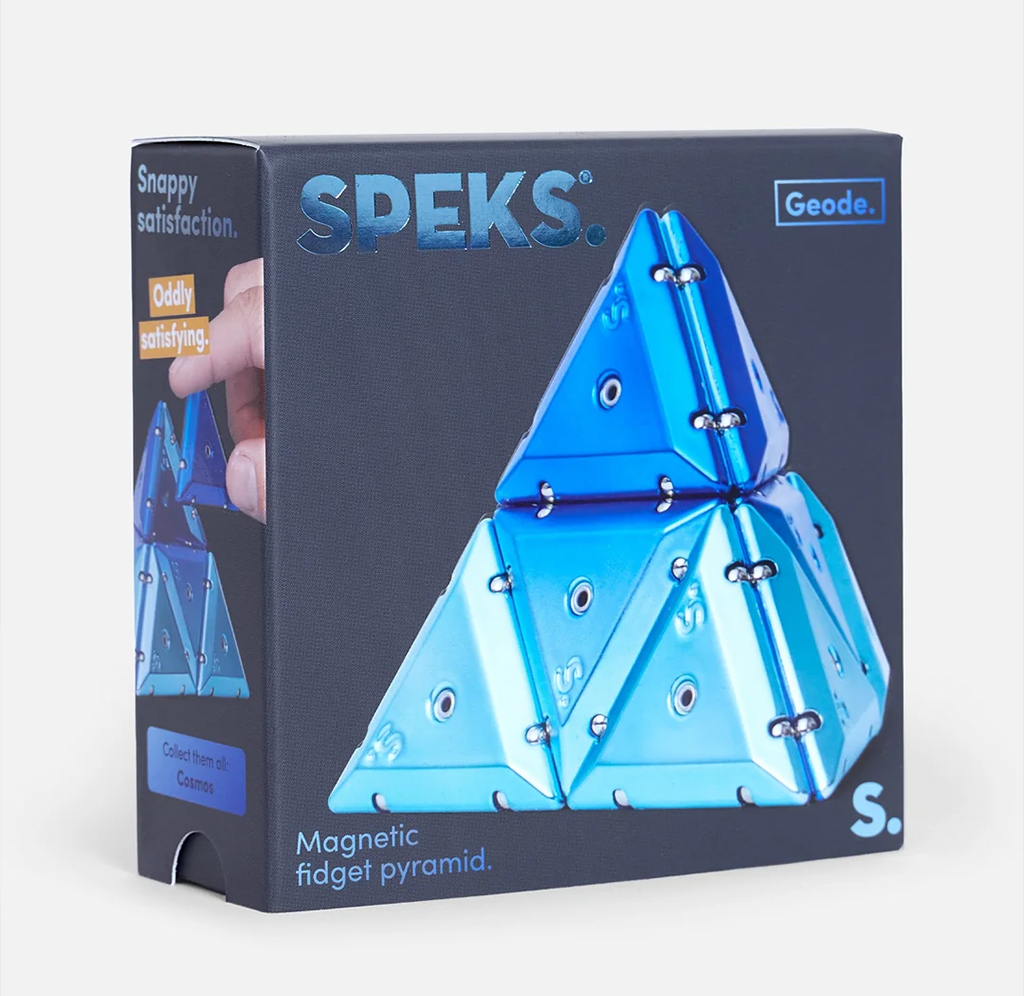 Outer box packaging for Speks Chrome Pyramid Geode in the blue Cosmos colorway.