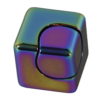 Iridescent square metal buckle with rounded edges, a raised central loop, and horizontal bar; shifting purple, blue, green, and gold finish.
