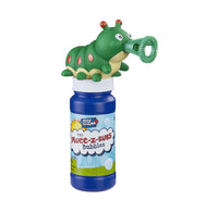 Bubble blowet shaped like a caterpillar with a blue bubble bottle on a white background