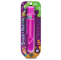 Pink mini bubble wand and testtube bubble solution container against a white background. 