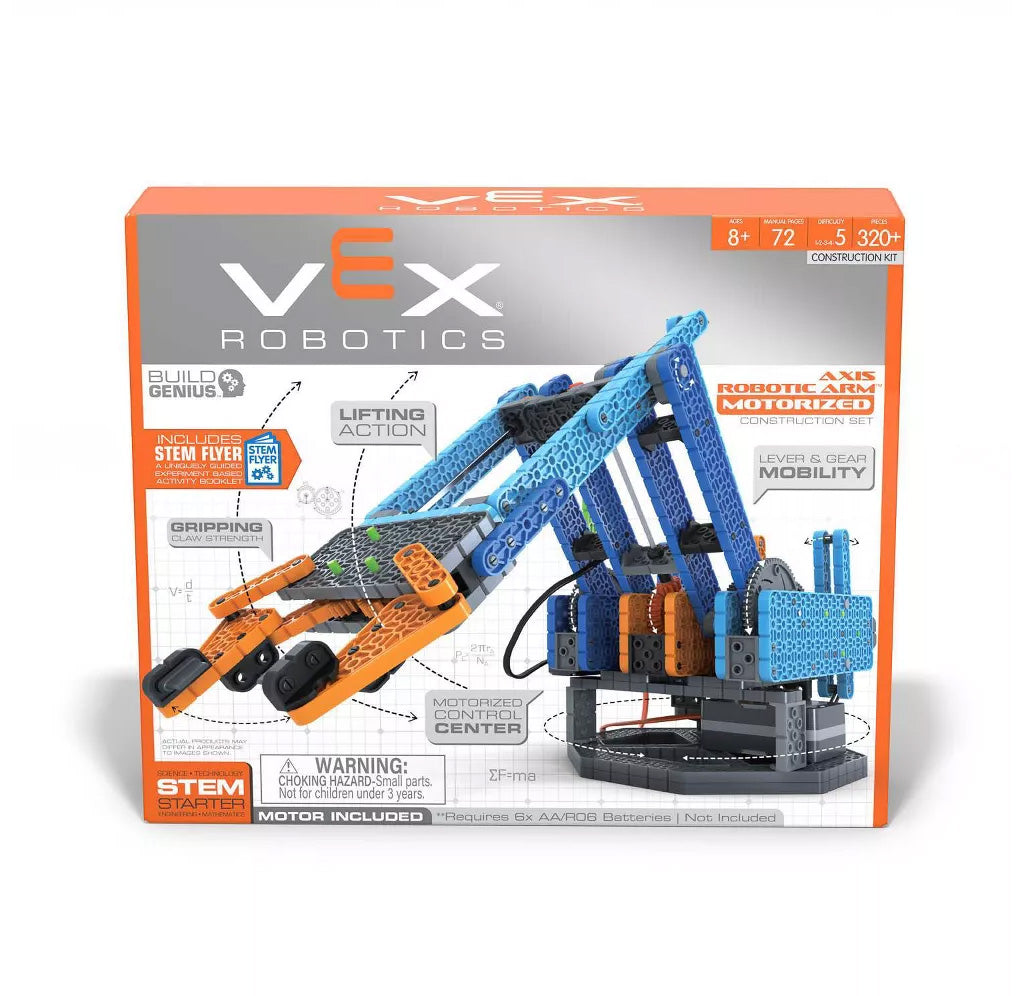 Front box showing an image of the robotic arm and features of the product. 