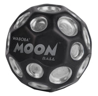 Black and silver Waboba Moon Ball on a white background