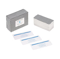 A deck of cards with a black and white geometric patterned box, a stack of cards, and four individual cards displayed on a clean white background. 