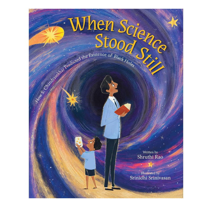 Book cover of 'When Science Stood Still' with a stylized illustration of a woman and child holding books against a cosmic background.