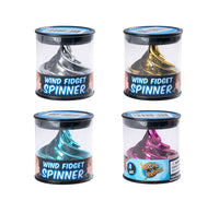 Four wind fidget spinners in clear packaging on a white background