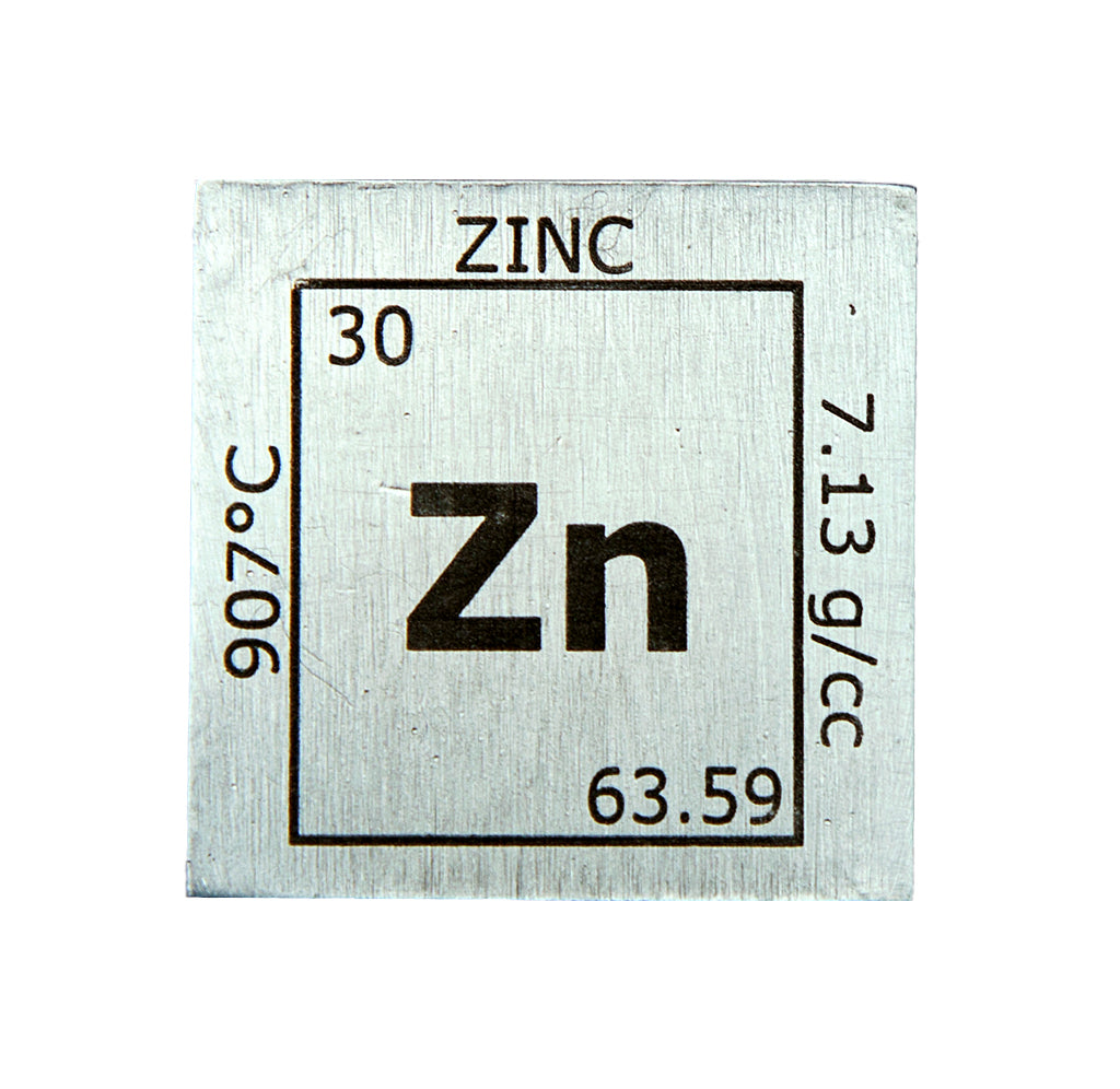 Square metal block with zinc properties on a white background