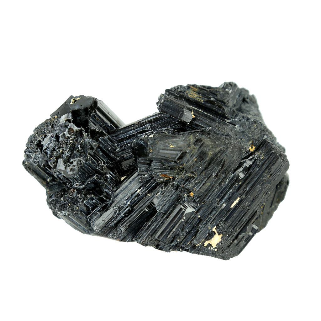 A black mineral specimen on a white background