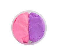 Container with pink and purple putty on a white background