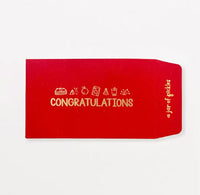 Red envelope with 'Congratulations' text and icons on a white background