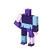 A multicolor purple humanoid block figure made of wood. 
