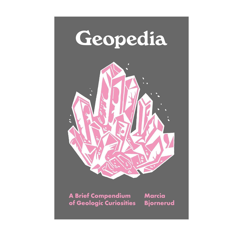 Book cover of 'Geopedia' with pink crystal illustration on a gray background
