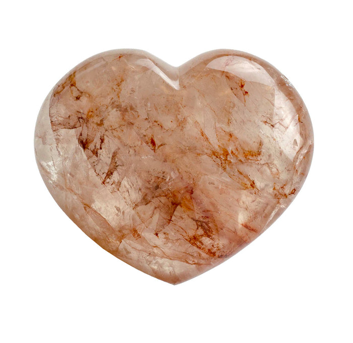 Heart-shaped stone with a red marbled pattern on a white background