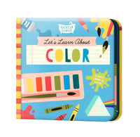 Children's book titled 'Let's Learn About Color' with colorful illustrations on a blue background.