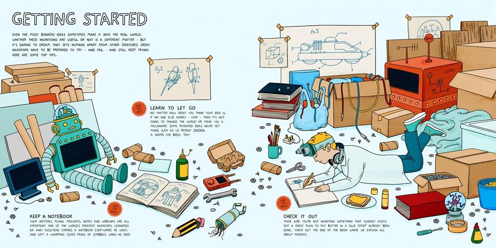 Illustrated guide on getting started with a project, featuring tools, materials, and a person working.