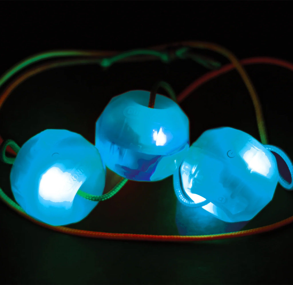 Glowing blue lights on a black background