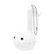 A white music note shaped toy with a metal keychain. 