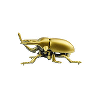 Gold rhinoceros beetle toy on a white background
