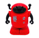 A red robot with black antenna, face, and arms. 