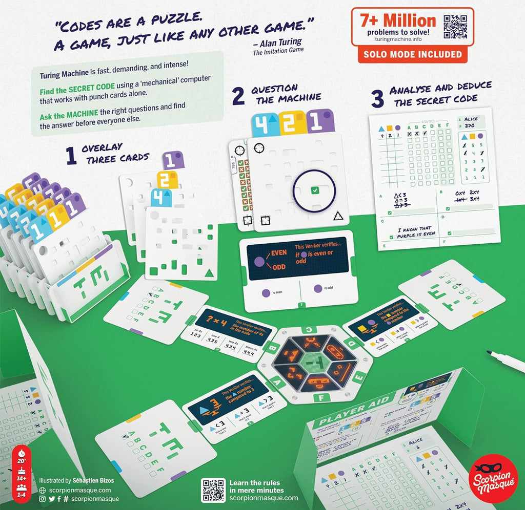 Cards are laid out on a green table. There are stacked numbered cards with holes in them on the left, and a scorecard on the right. 