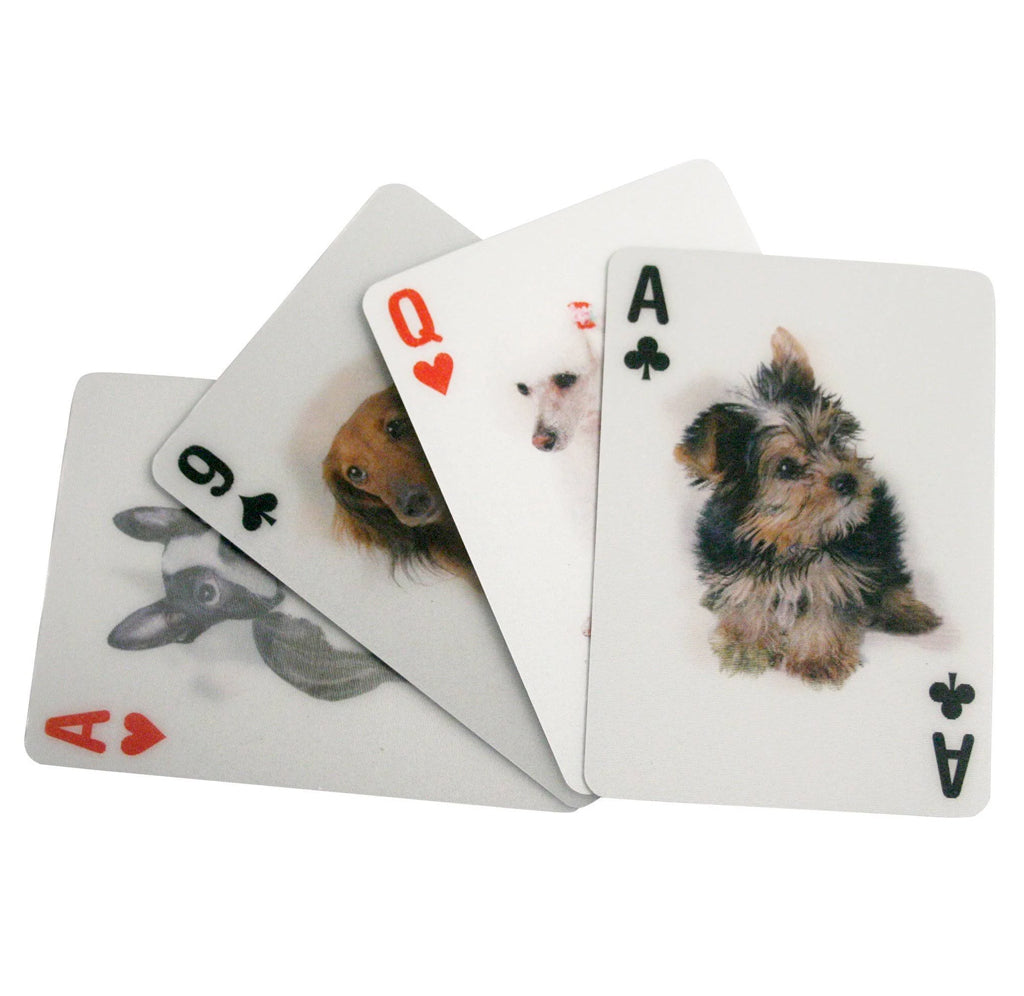 Four playing cards with lenticular images of dogs