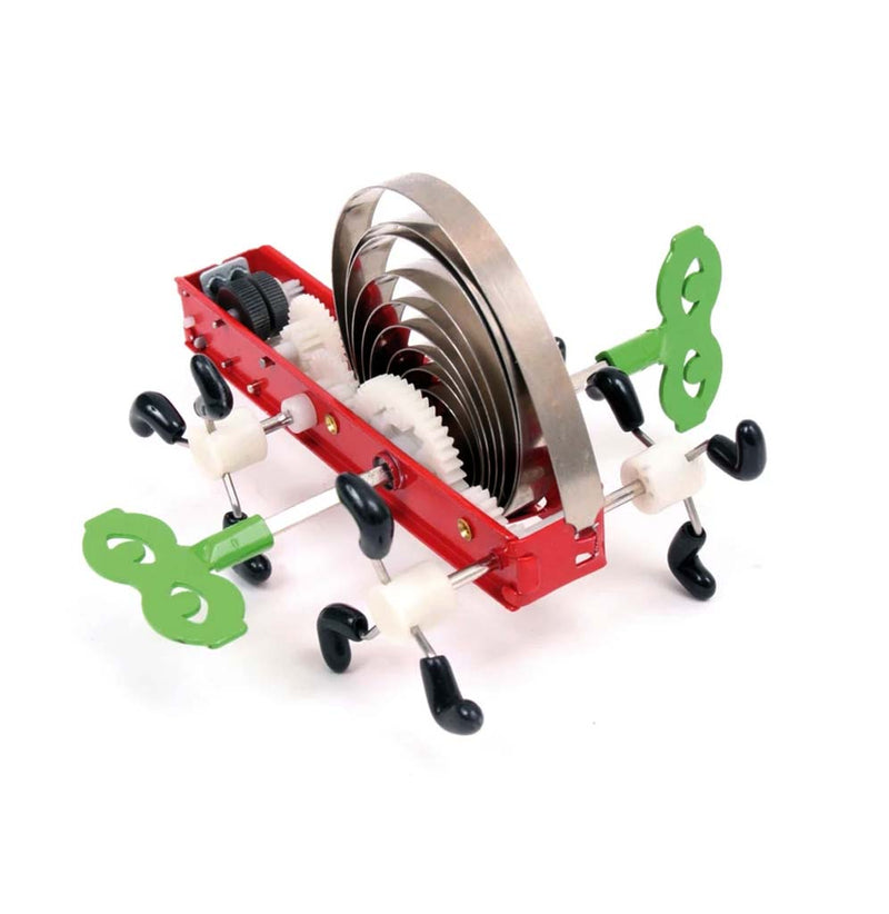 Awika is a wind-up metal toy that sparks at the bottom as it moves about. It comes in green or red with two sets of three feet that propel it forward. 