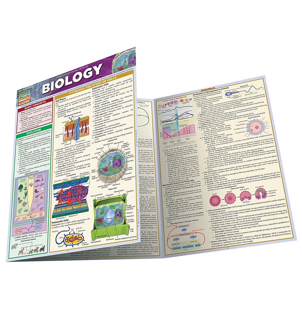 8 1/2" x 11" laminated three-panel fold-out guide on the basics of biology