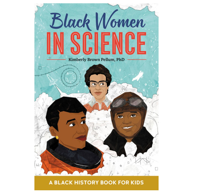  It is a paperback book that is 9" x 6". The cover is an illustrated picture of Katherine Johnson, Bessie Coleman, and Mae Jemison. their portraits are in the clouds, and a space shuttle is leaving from the corner. 