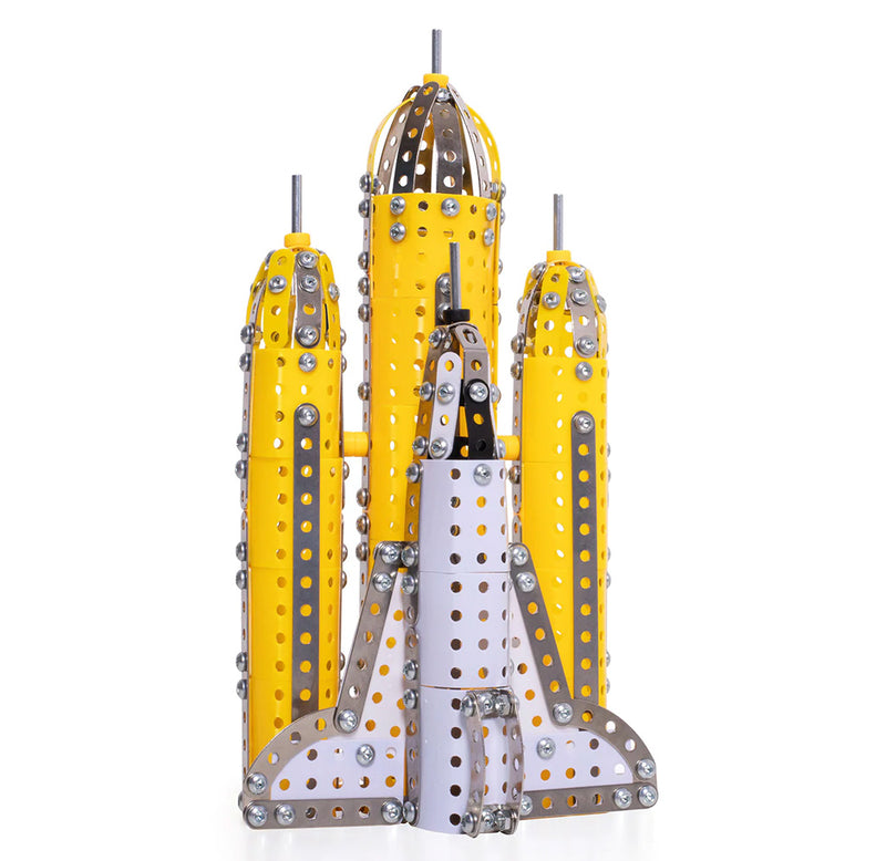 Yellow and white shuttle rocket launcher.